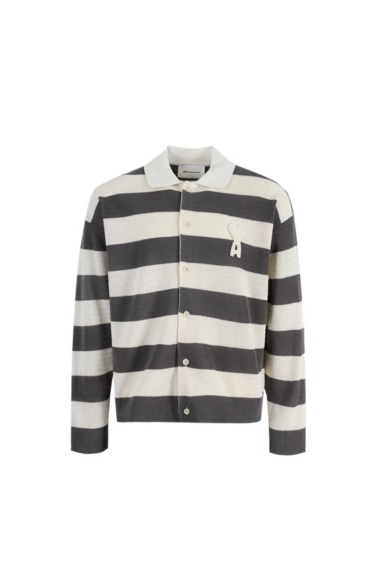 Cardigan in Ajouré Stripped Cotton Knit