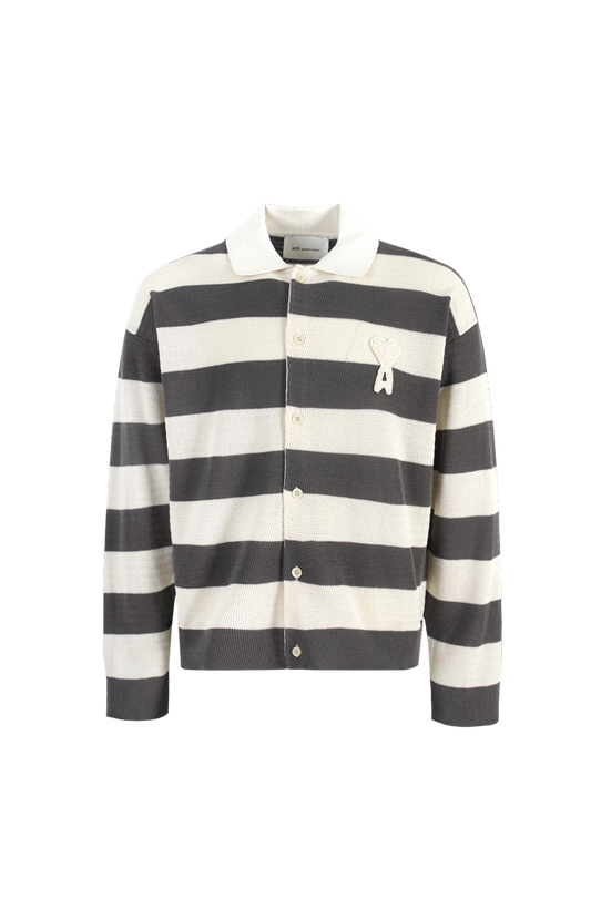 Cardigan in Ajouré Stripped Cotton Knit