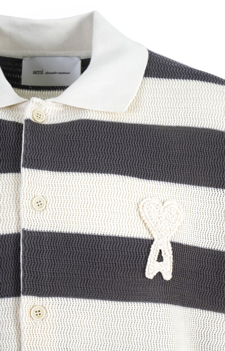 Cardigan in Ajouré Stripped Cotton Knit