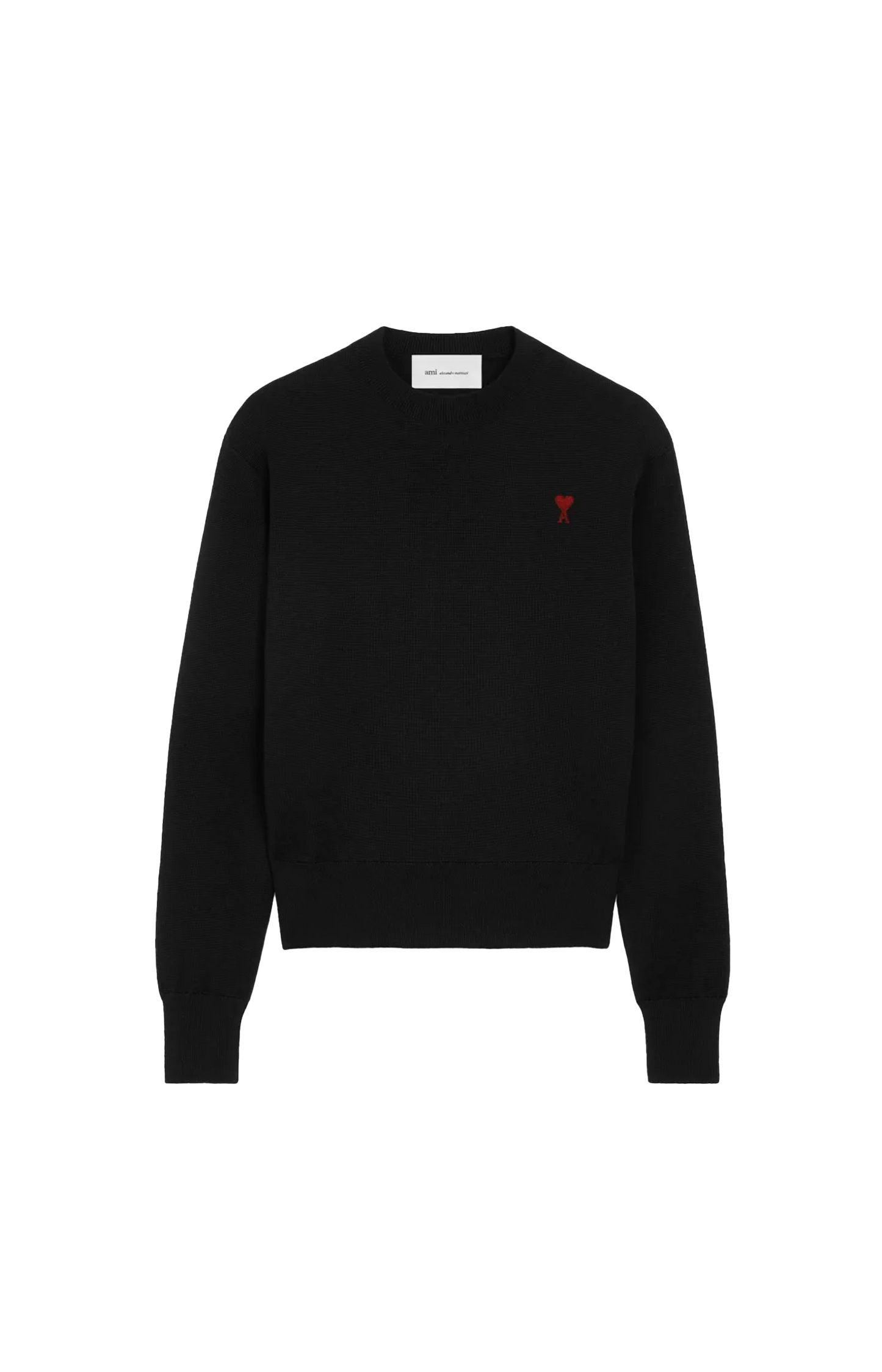 Black Crewneck Wool Sweater with Red Ami de Coeur