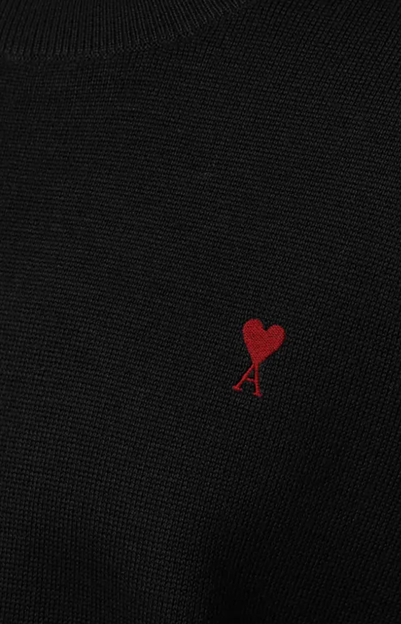 Black Crewneck Wool Sweater with Red Ami de Coeur