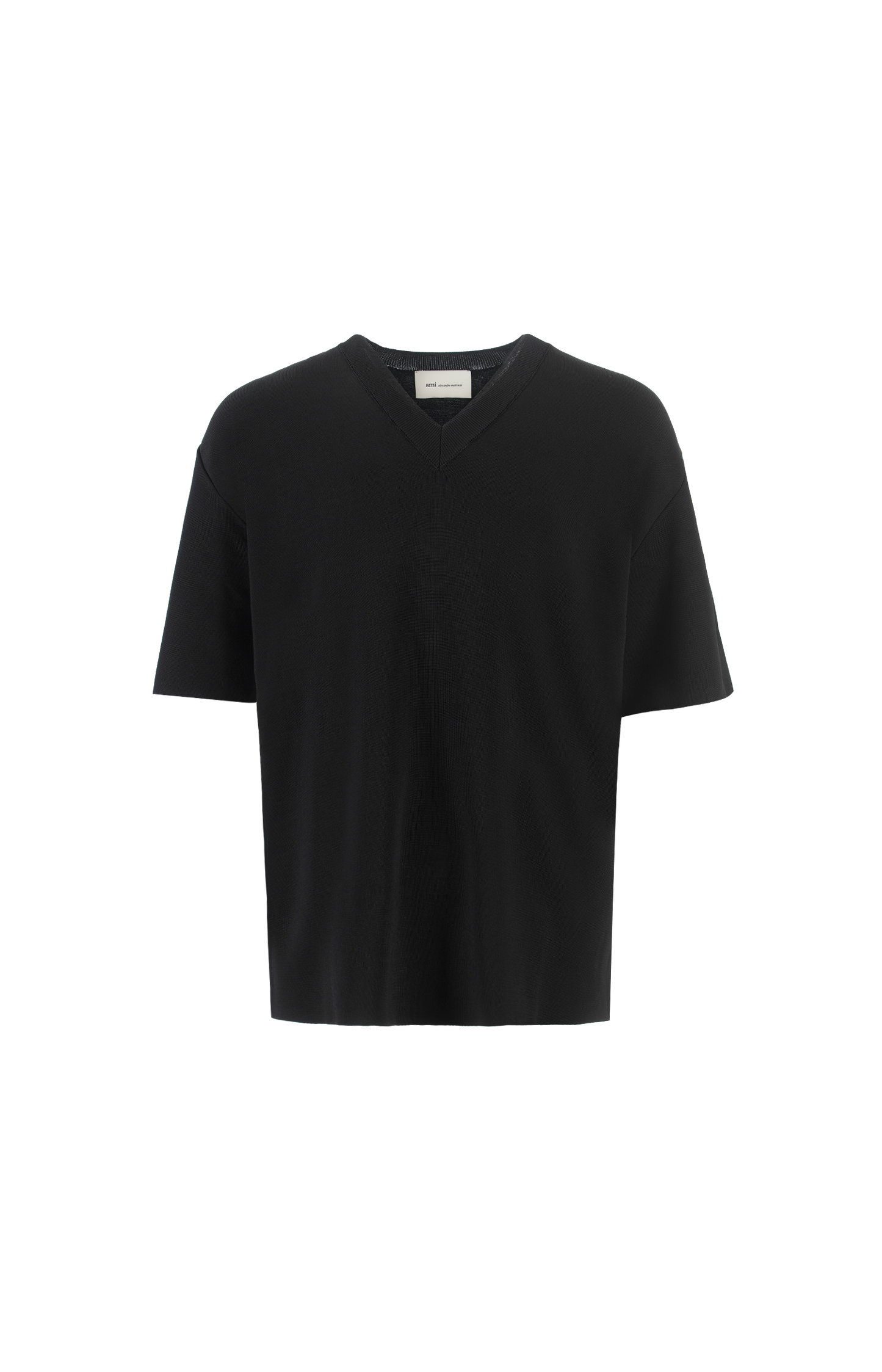 Black v-neck t-shirt on a white background