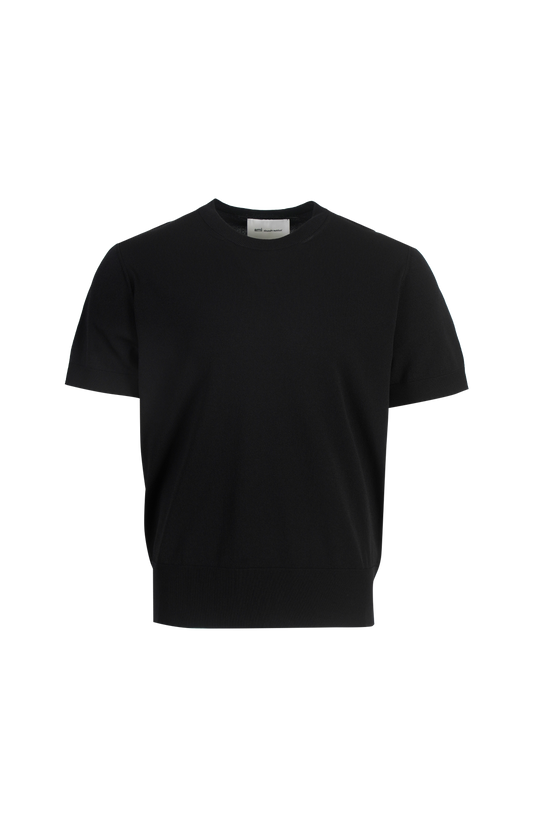 Black Wool Short Sleeves V Neck Sweater