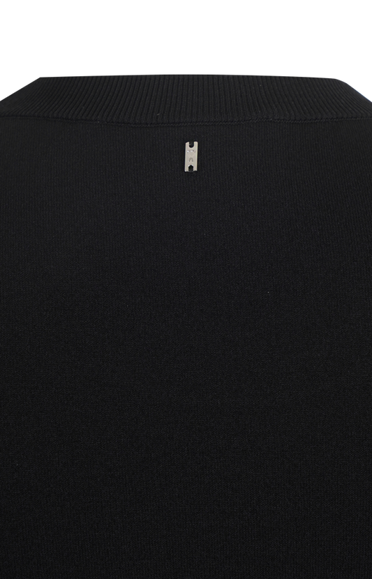 Black Wool Short Sleeves V Neck Sweater