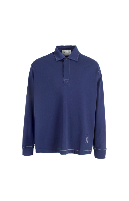 Blue Cotton Long Sleeves Ami De Coeur Polo