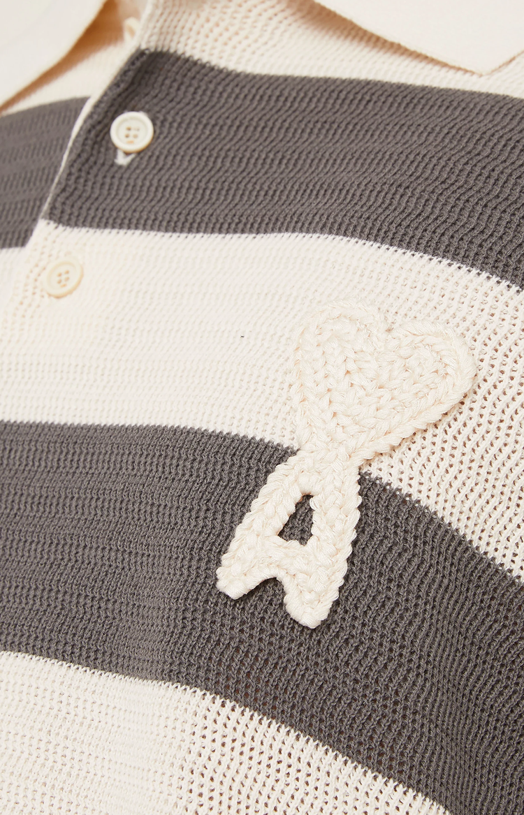 Polo in Ajouré Stripped Cotton Knit