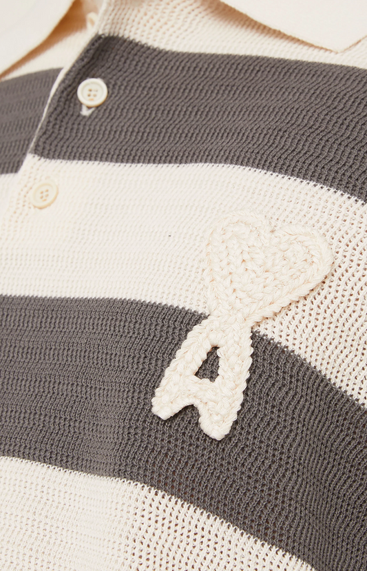 Polo in Ajouré Stripped Cotton Knit