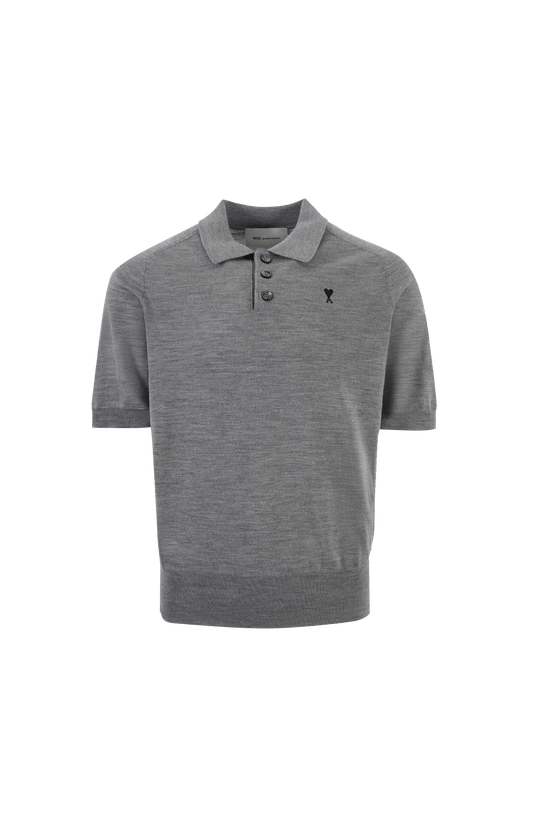 Grey Wool Short Sleeves Ami De Coeur Polo