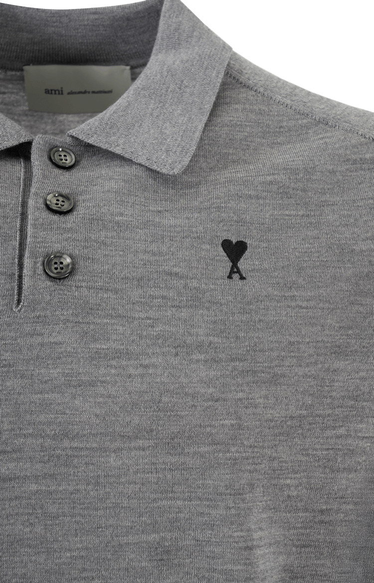 Grey Wool Short Sleeves Ami De Coeur Polo