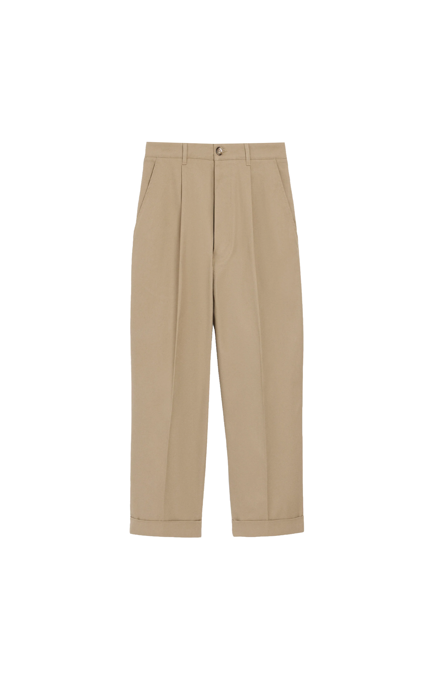 Beige Cotton Carrot Oversized Trousers