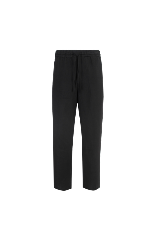 Elasticated Waist Trousers in Viscose and Linen Gabardine