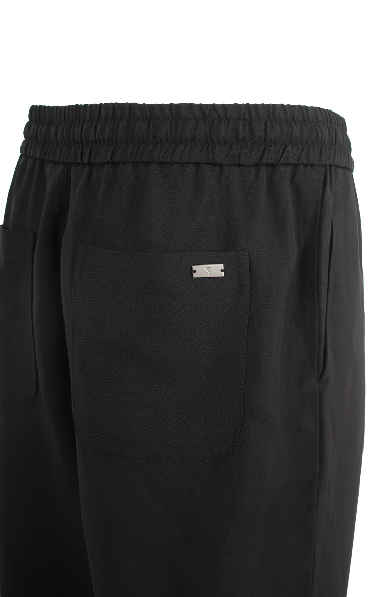 Elasticated Waist Trousers in Viscose and Linen Gabardine
