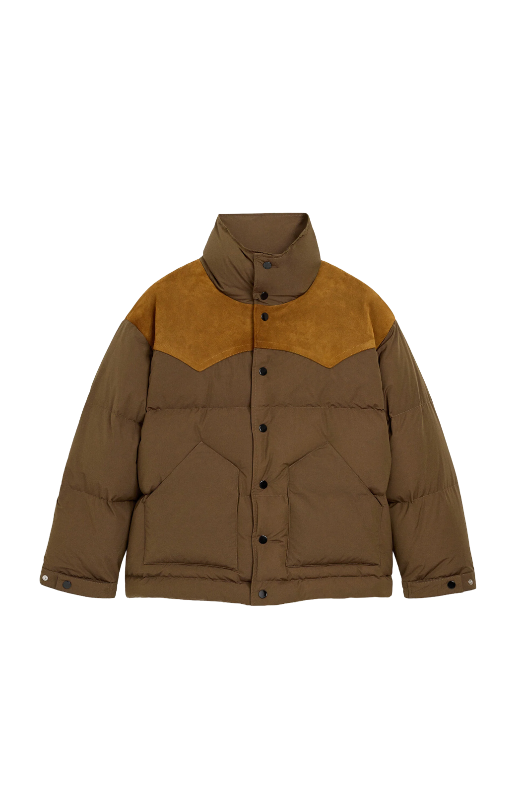 Ami Paris Nylon and Cotton Down jacket in Chocolate Brown — front view