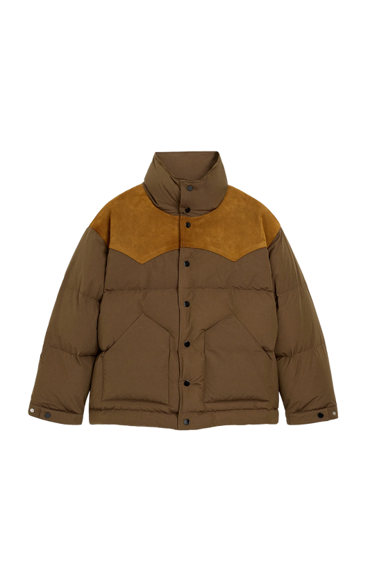 Ami Paris Nylon and Cotton Down jacket in Chocolate Brown — front view