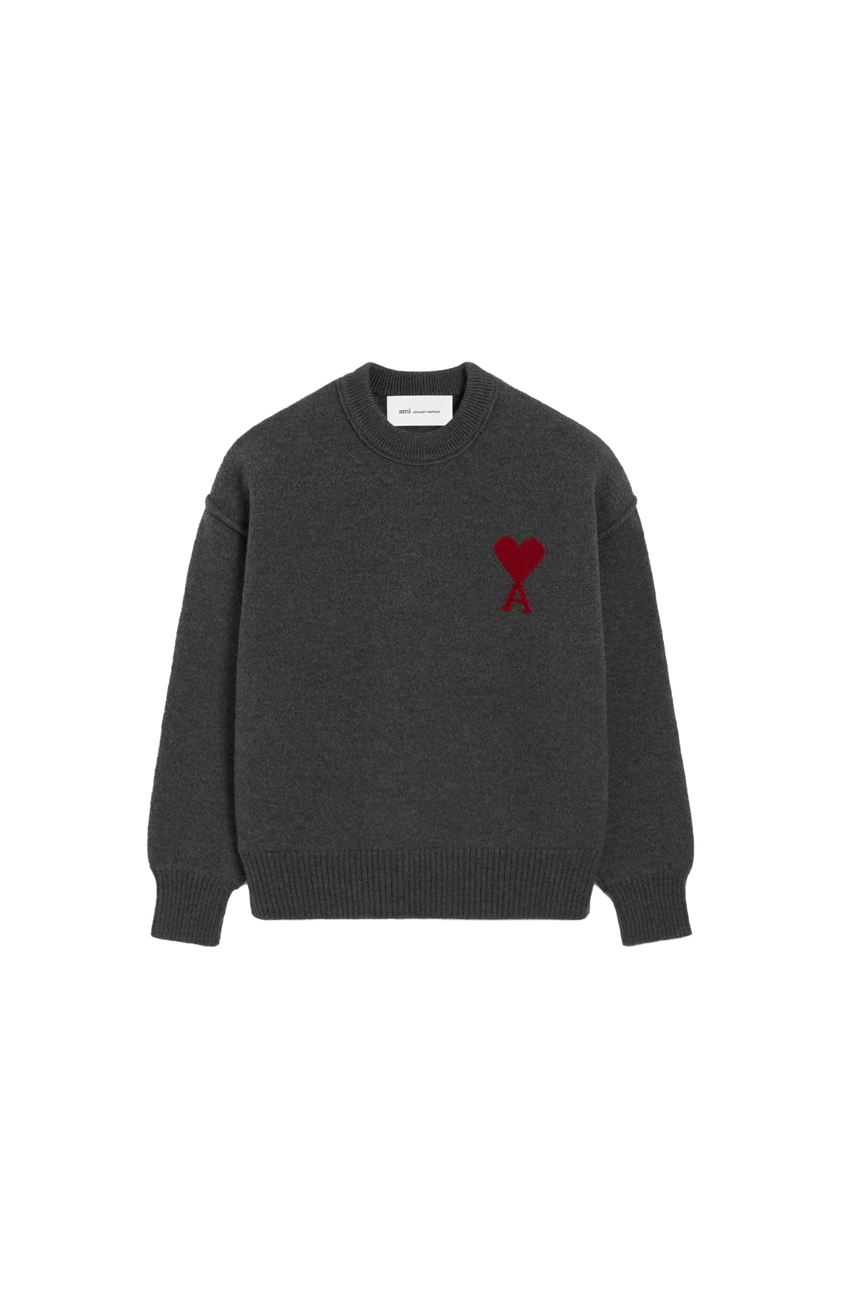 Grey Crewneck Wool Sweater with Ami de Coeur