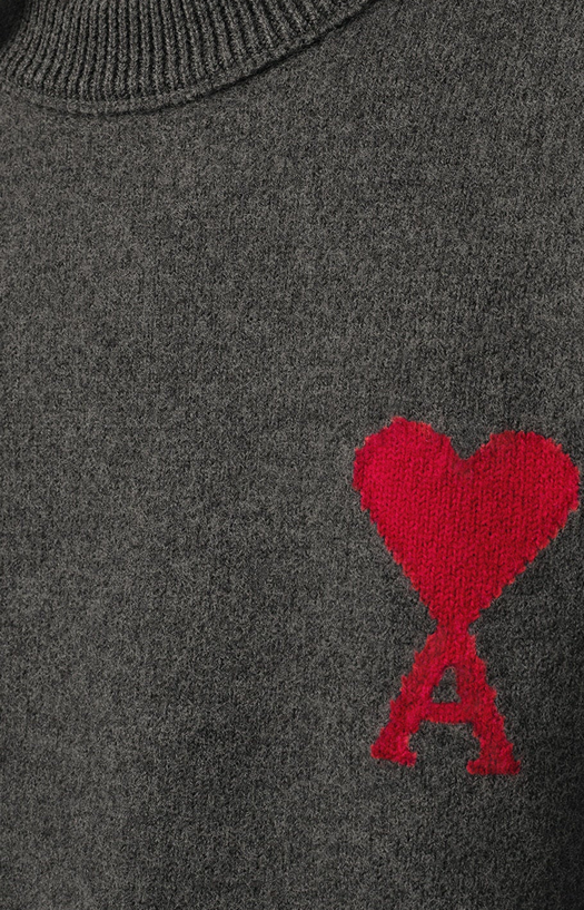 Grey Crewneck Wool Sweater with Ami de Coeur