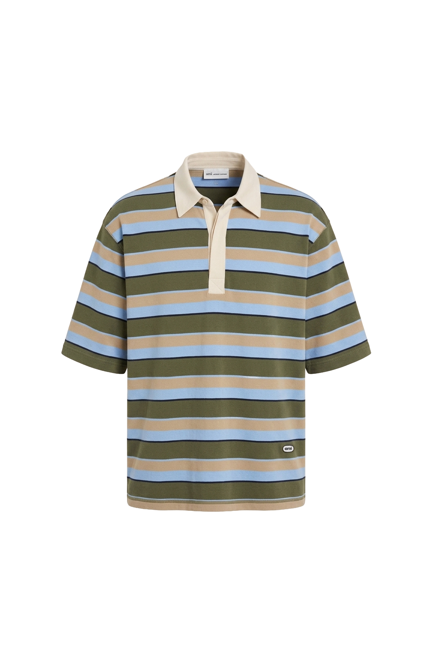 Short-Sleeved Polo Shirt in Heavy Striped Cotton Jersey