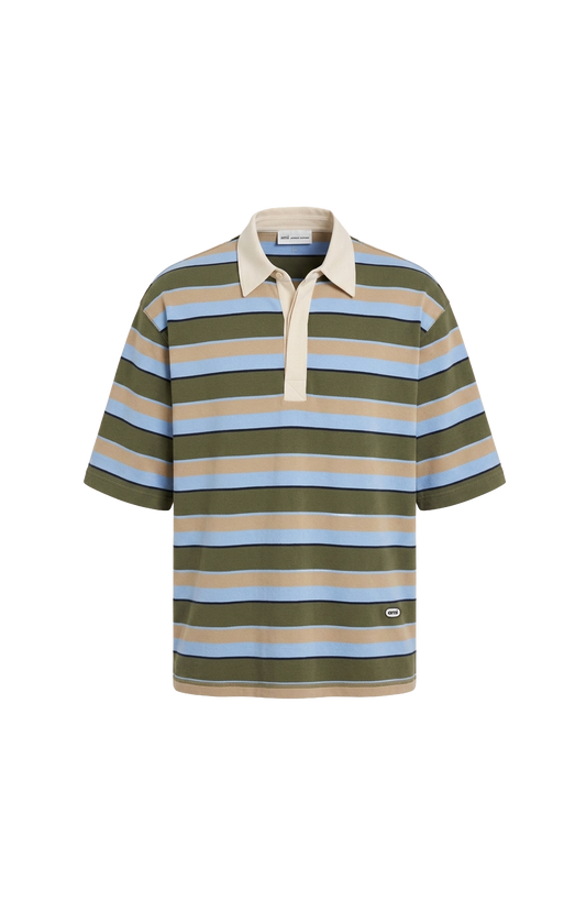Short-Sleeved Polo Shirt in Heavy Striped Cotton Jersey