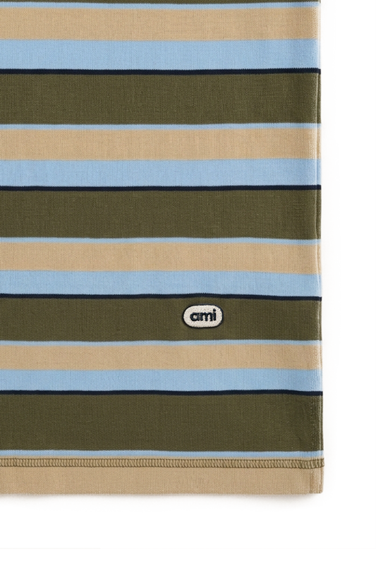 Short-Sleeved Polo Shirt in Heavy Striped Cotton Jersey