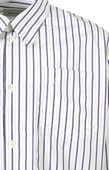 Long Sleeve Shirt in Cotton Popline with Double Stripes