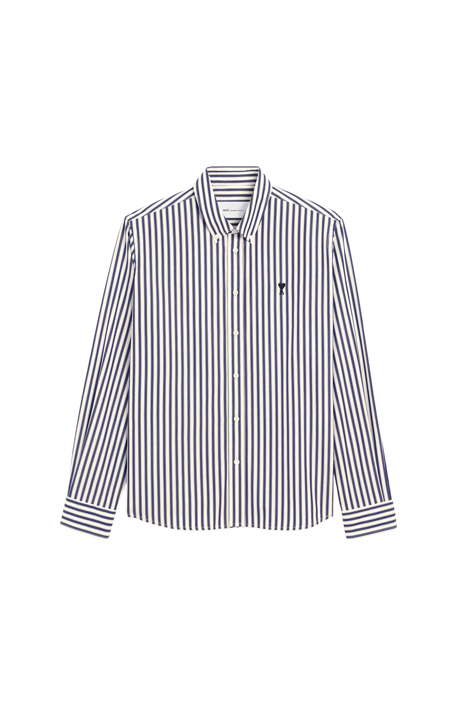 Ami Paris Striped Cotton Shirt with Ami de Coeur in Blue — front view