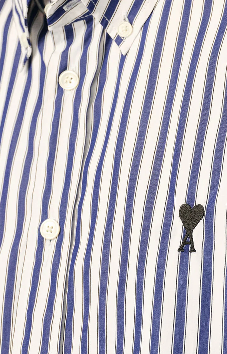Ami Paris Striped Cotton Shirt with Ami de Coeur in Blue — product photo 2