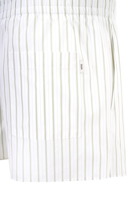 White & Matcha Cotton Elasticated Shorts