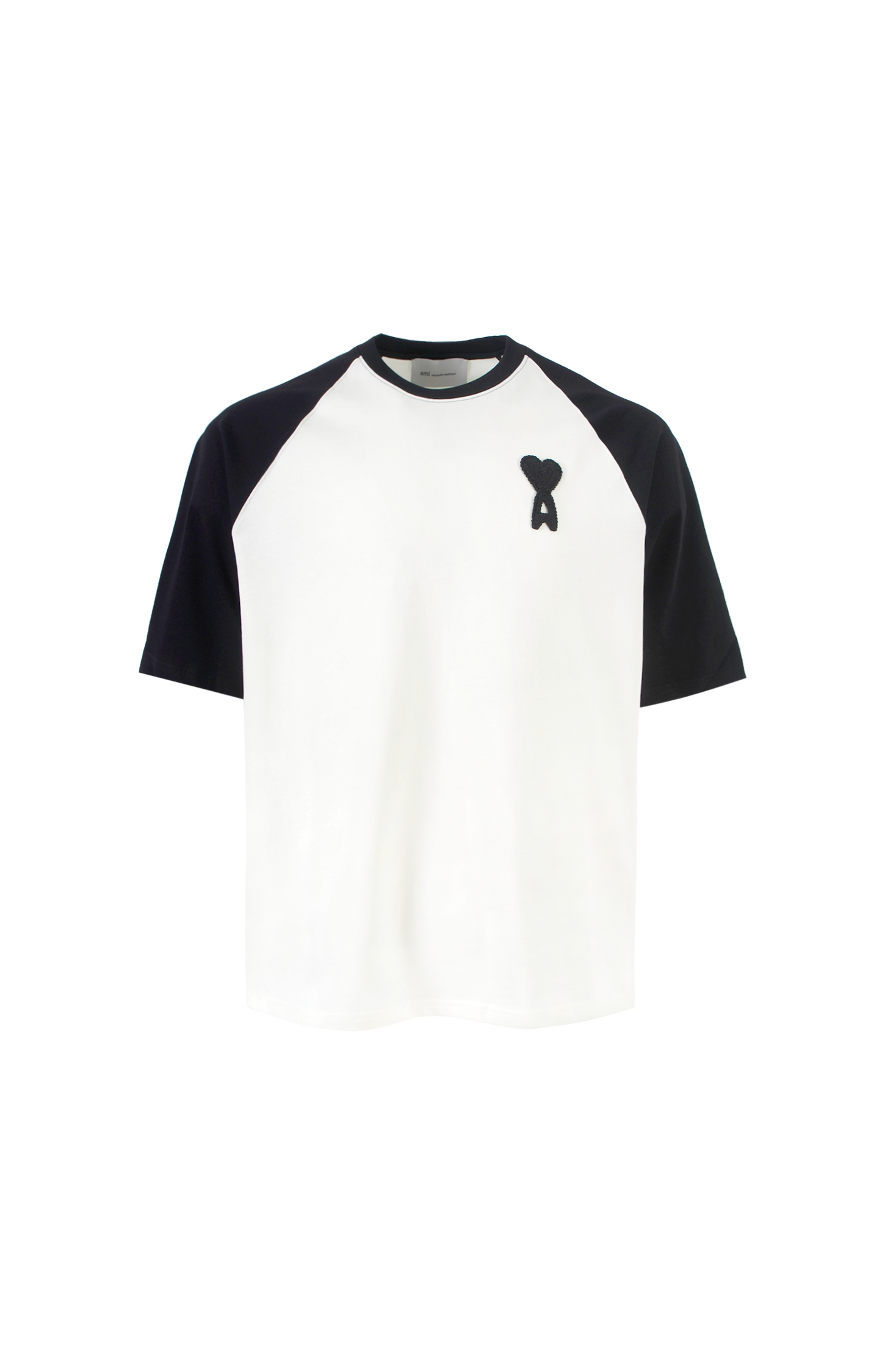 White And Black Cotton Ami De Coeur Knitted Patch T-shirt