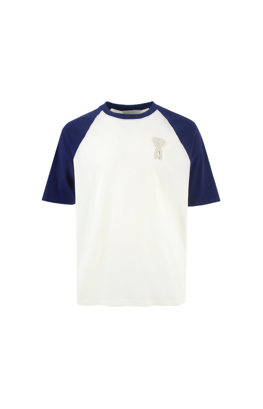 White and Navy Ami De Coeur Knitted Patch T-shirt