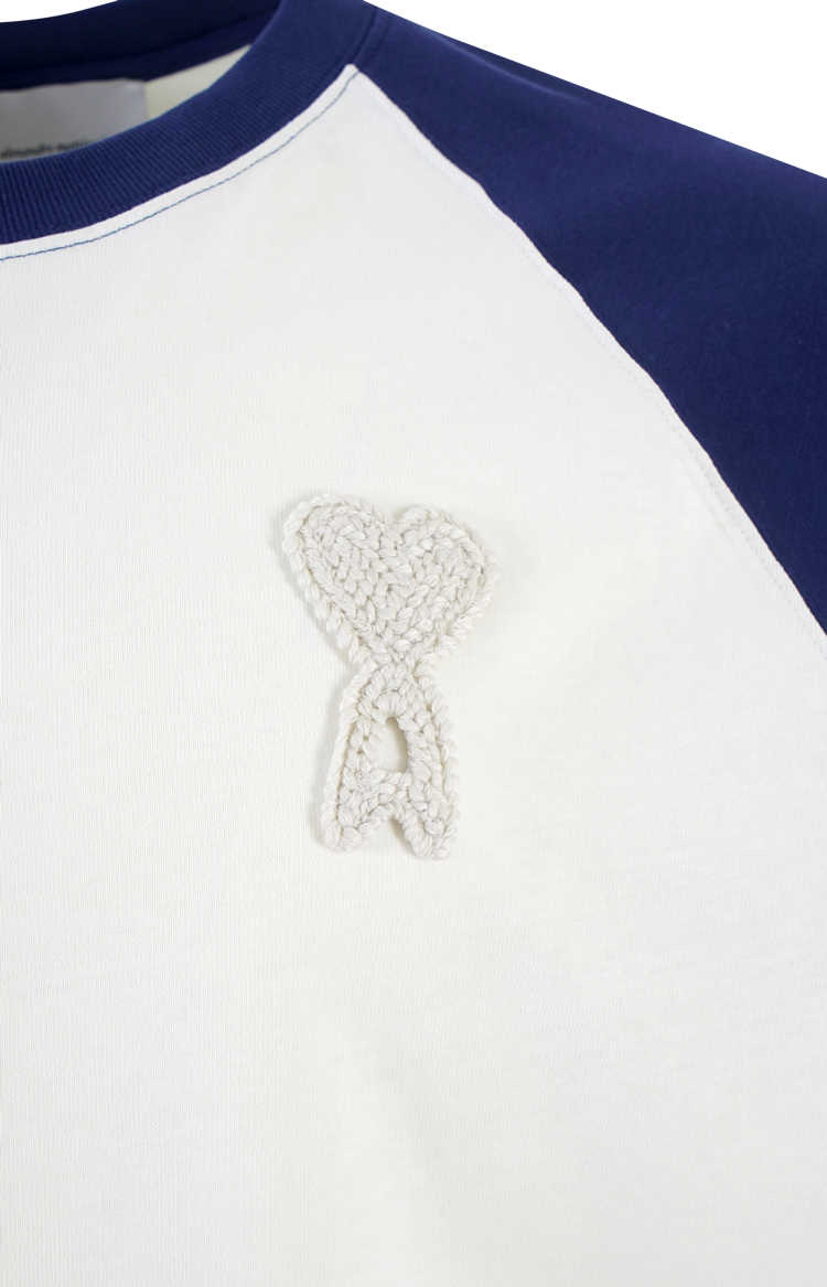White and Navy Ami De Coeur Knitted Patch T-shirt