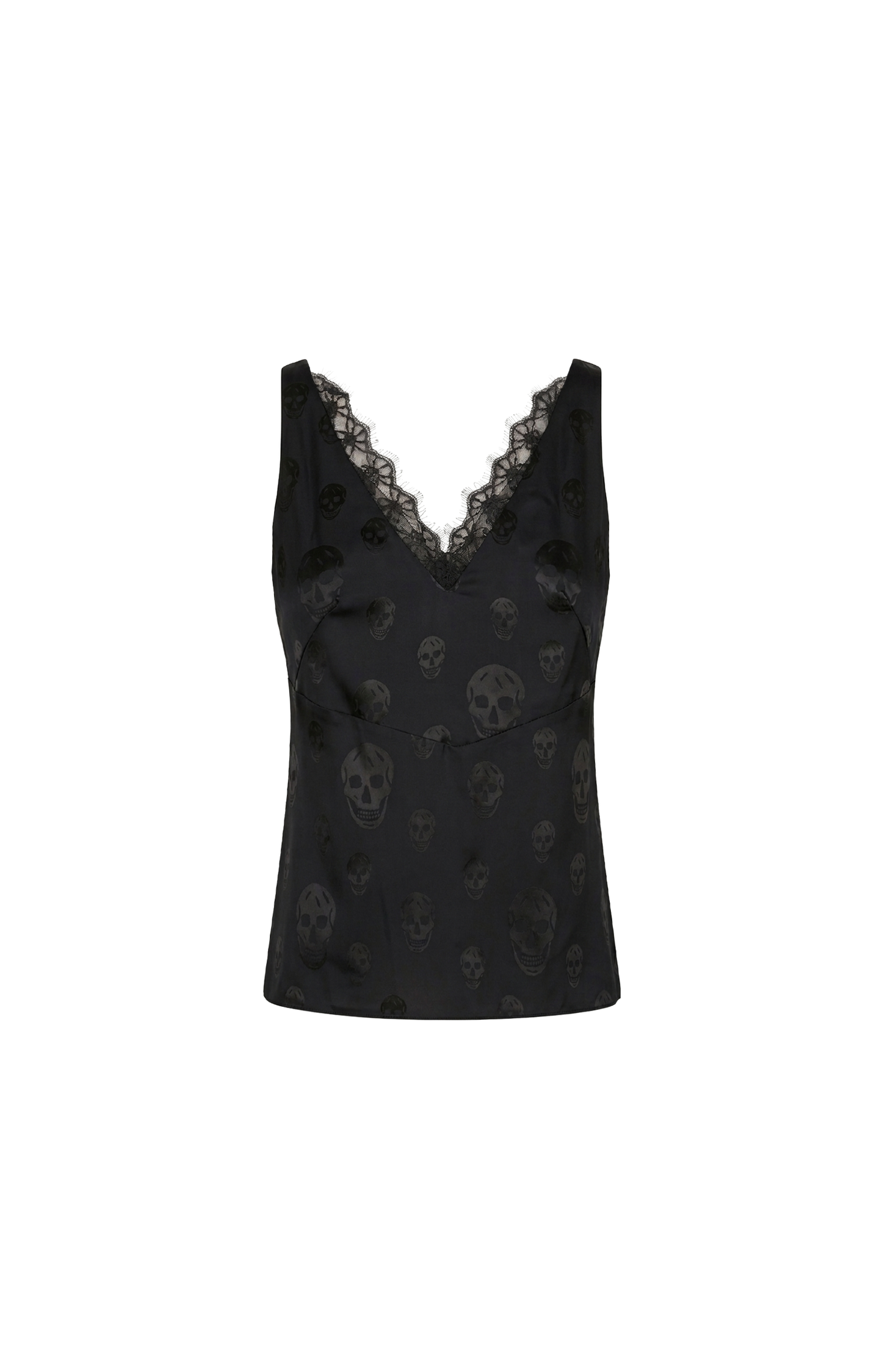 Skull Print Lace Trim Top