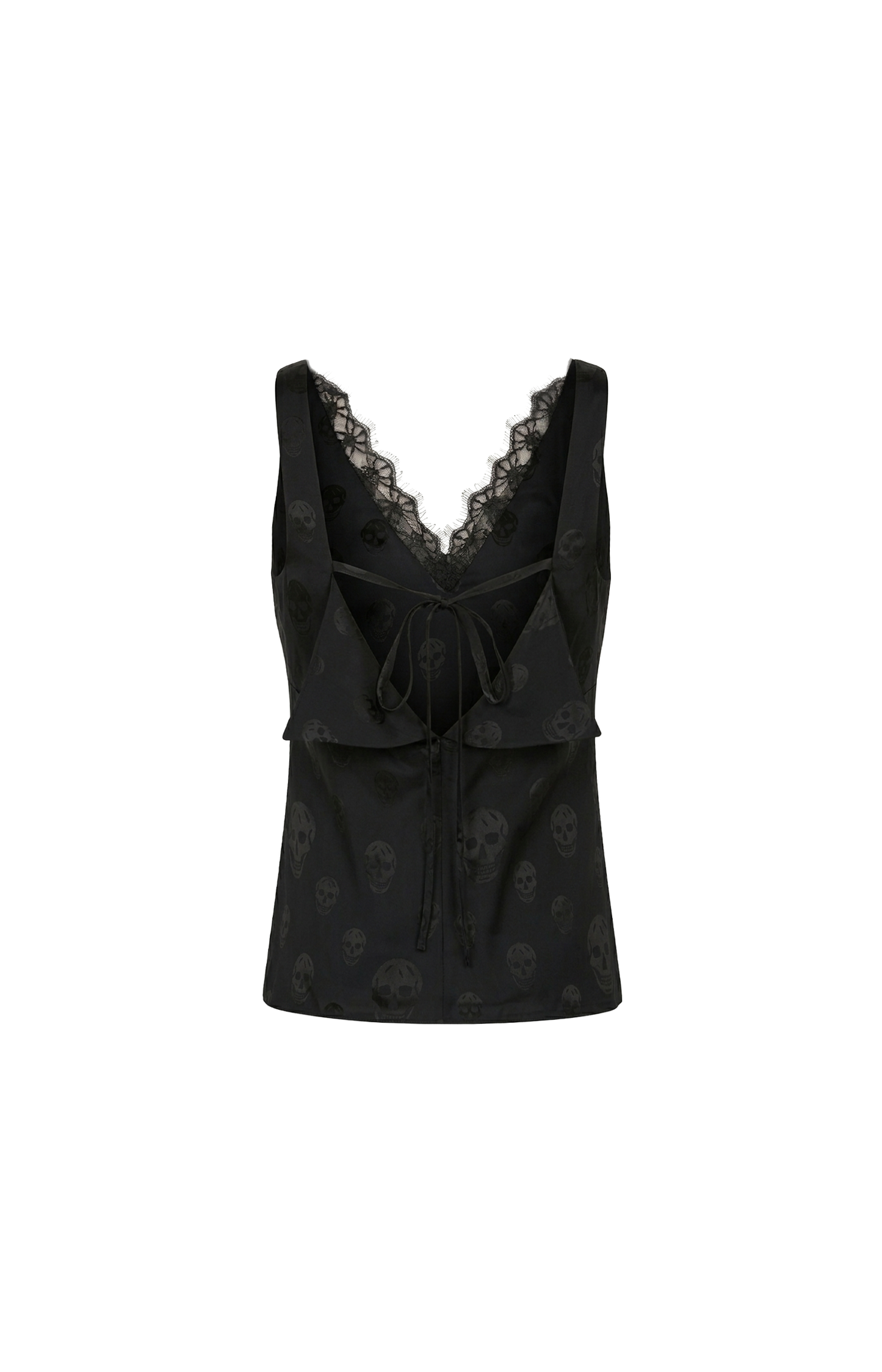 Skull Print Lace Trim Top