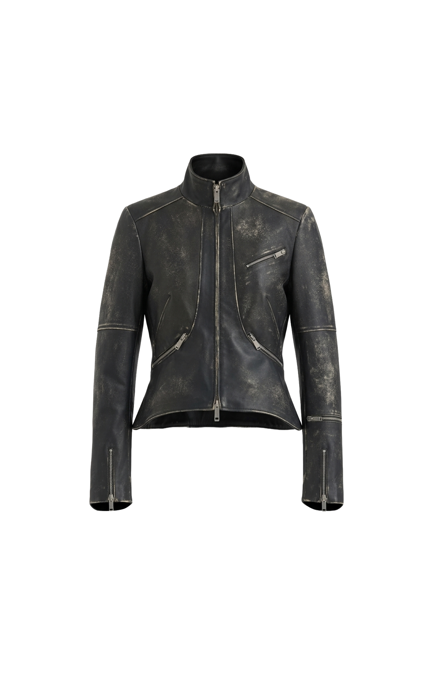 Black leather jacket on a white background