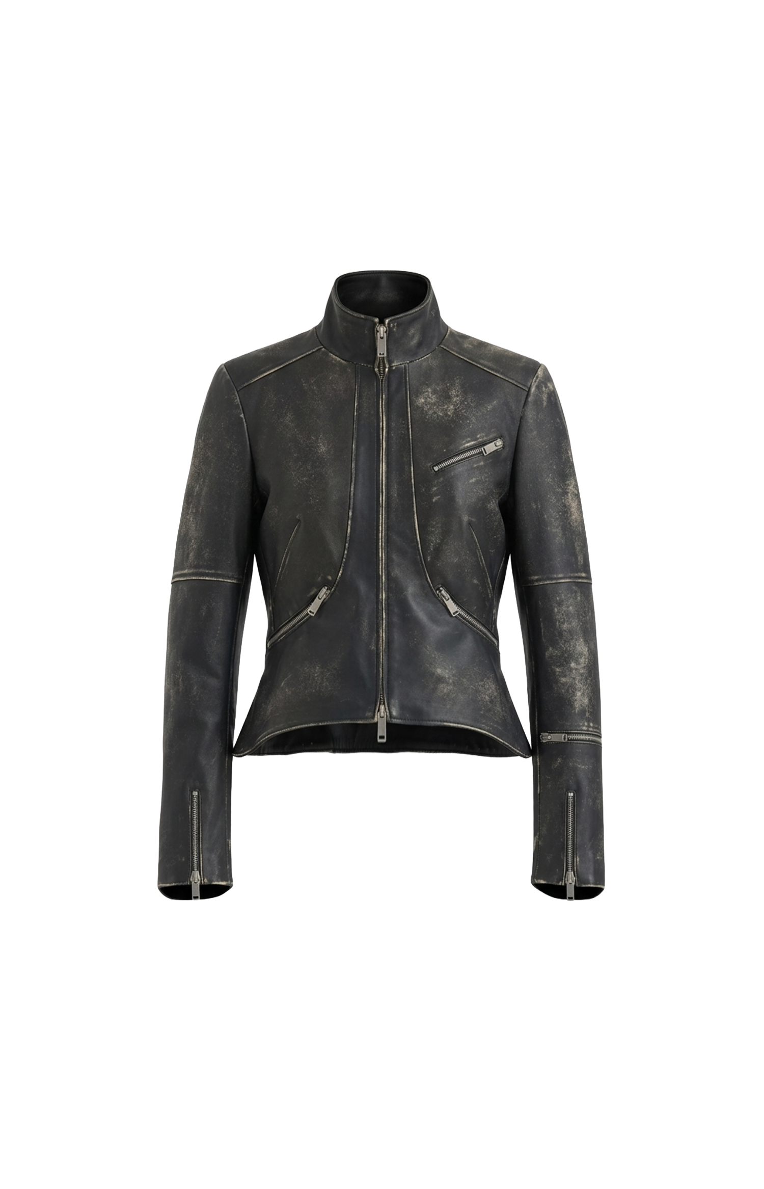Black leather jacket on a white background