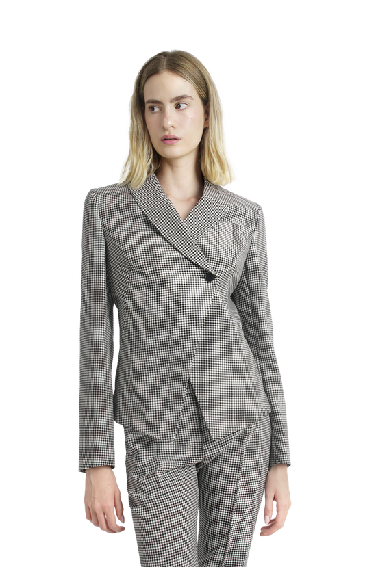 Gingham Check Cutaway Jacket in Black/Ivory