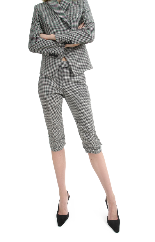 Gingham Check Tailored Capri Trousers in Black/Ivory