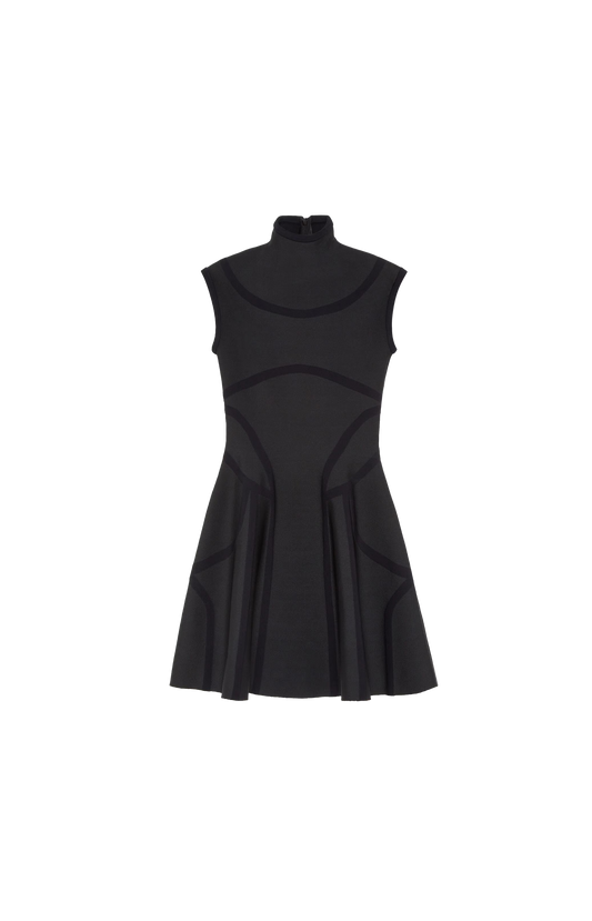 Alexander McQueen Anatomical Lines Knit Mini Dress in Black — front view
