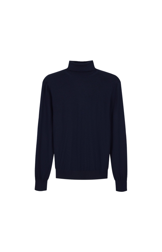 Giorgio Armani Regular Fit Sweater in Plain Knit Cashmere in Navy — front view