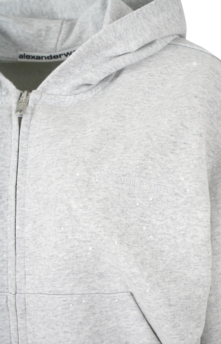 Crystal-Embellished Cropped Zip-Up Hoodie