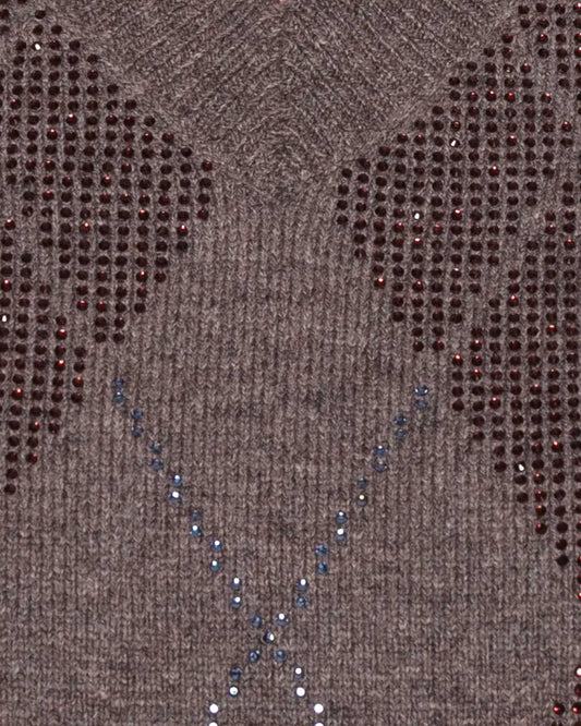 V Neck Crystal Hotfix Argyle Vest