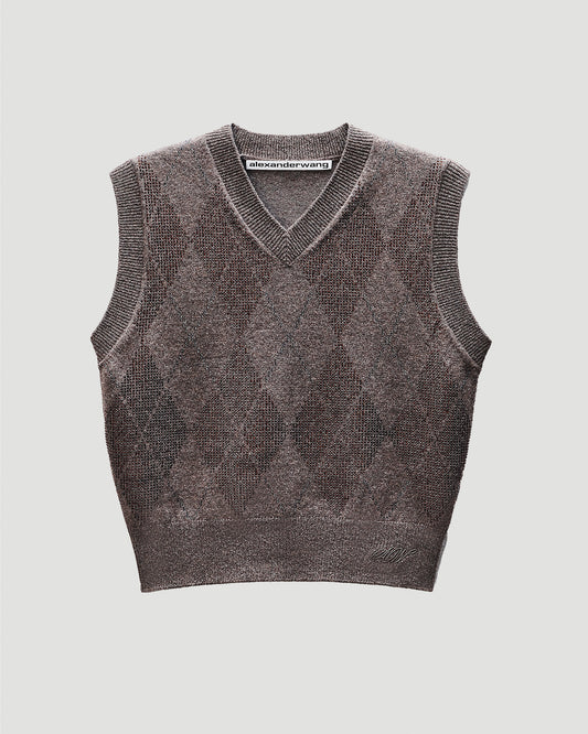 V Neck Crystal Hotfix Argyle Vest