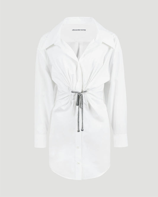Crystal tie twist dress in cotton poplin
