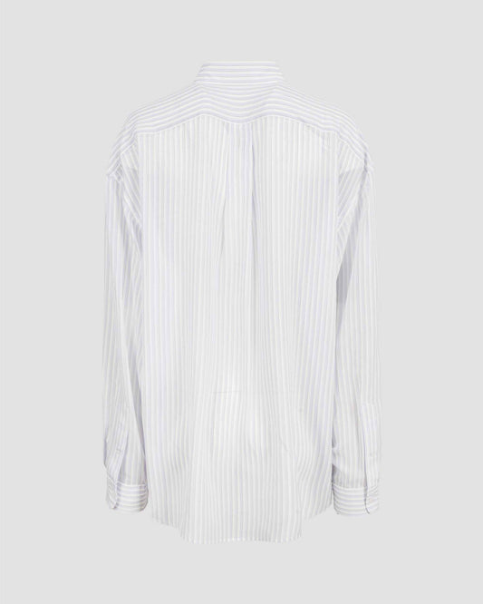 Oversized Silk Chiffon Shirt in Blue And White