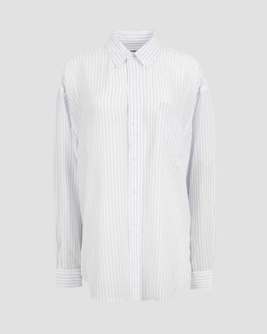 Oversized Silk Chiffon Shirt in Blue And White