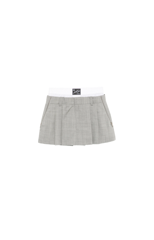 Pleated Layered-Waist Mini Skirt