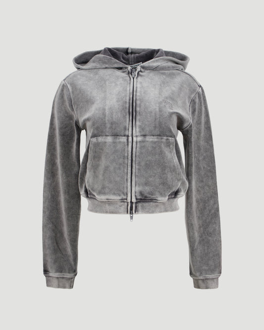 Zip-Up Velvet Hoodie