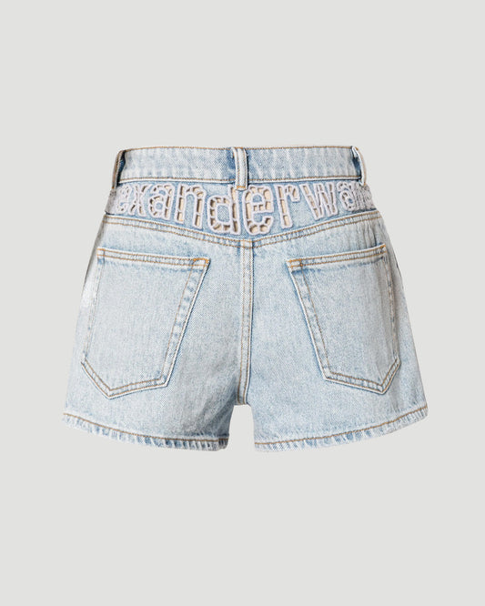 Logo embroidered denim shorts