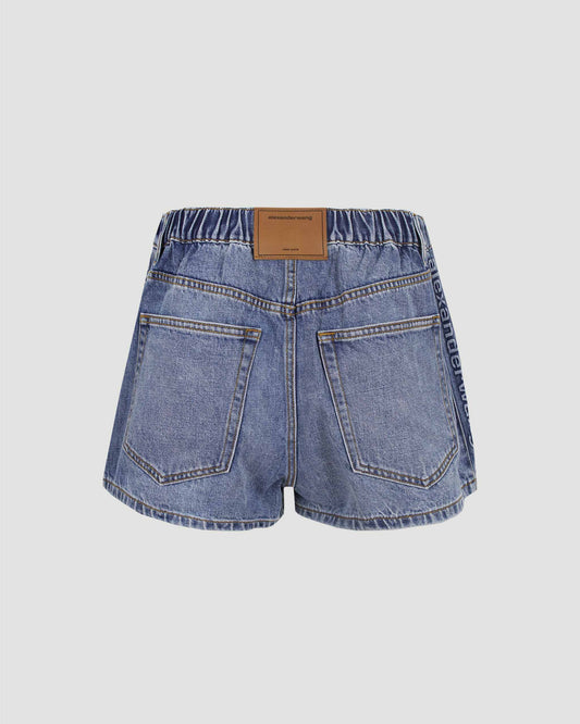 Logo-Embossed Marathon Shorts in Denim