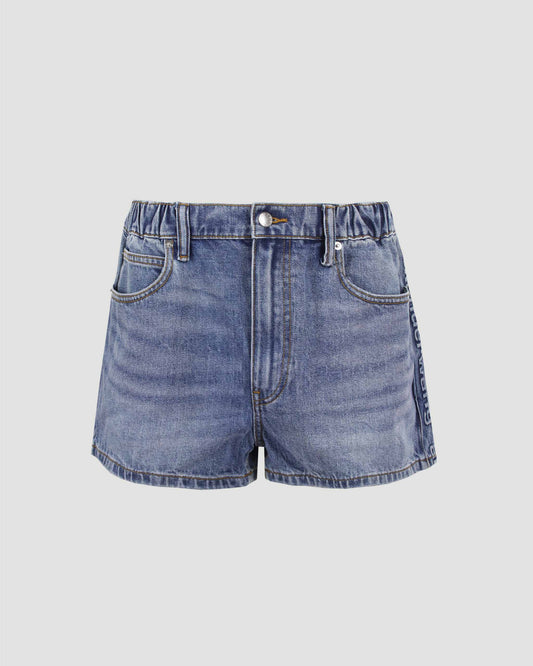 Logo-Embossed Marathon Shorts in Denim