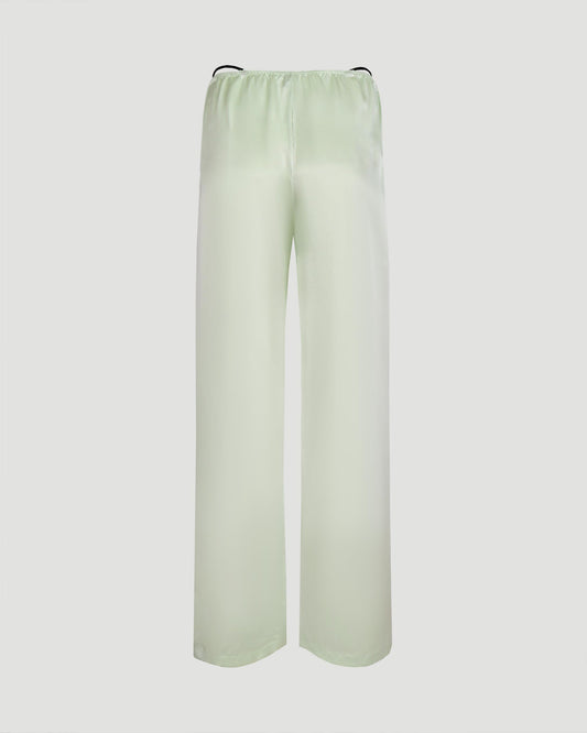 Crystal thong pant in green silk charmeuse